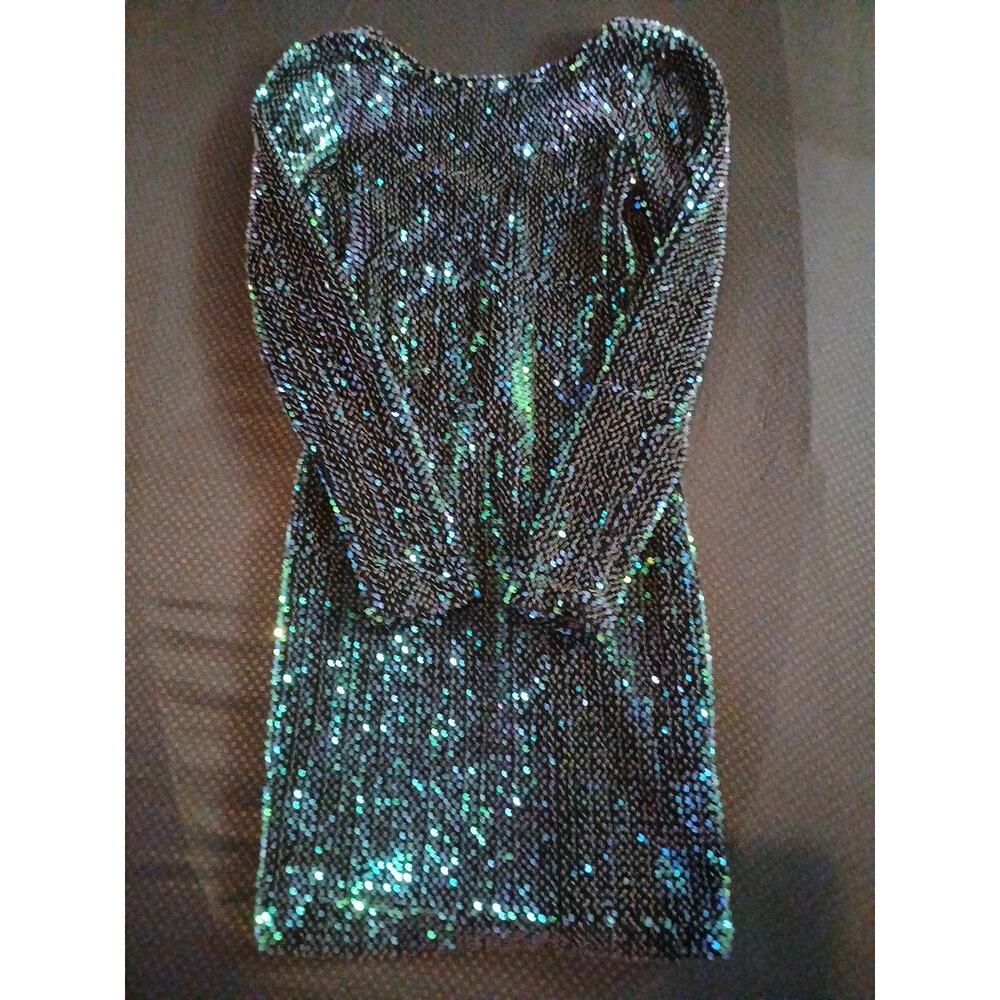 Top Shop Sz 4 Green Blue Black Sequins Cocktail Party Occasion Mini Dress A23